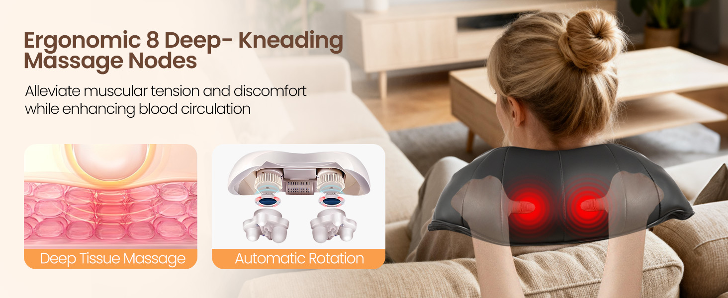 Ergonomic 8 Deep- Kneading Massage Nodes