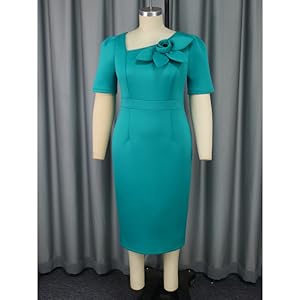 AOMEI Women's Modest Pencil Bodycon Midi Dress Petal Short Sleeve Formal Event Gowns