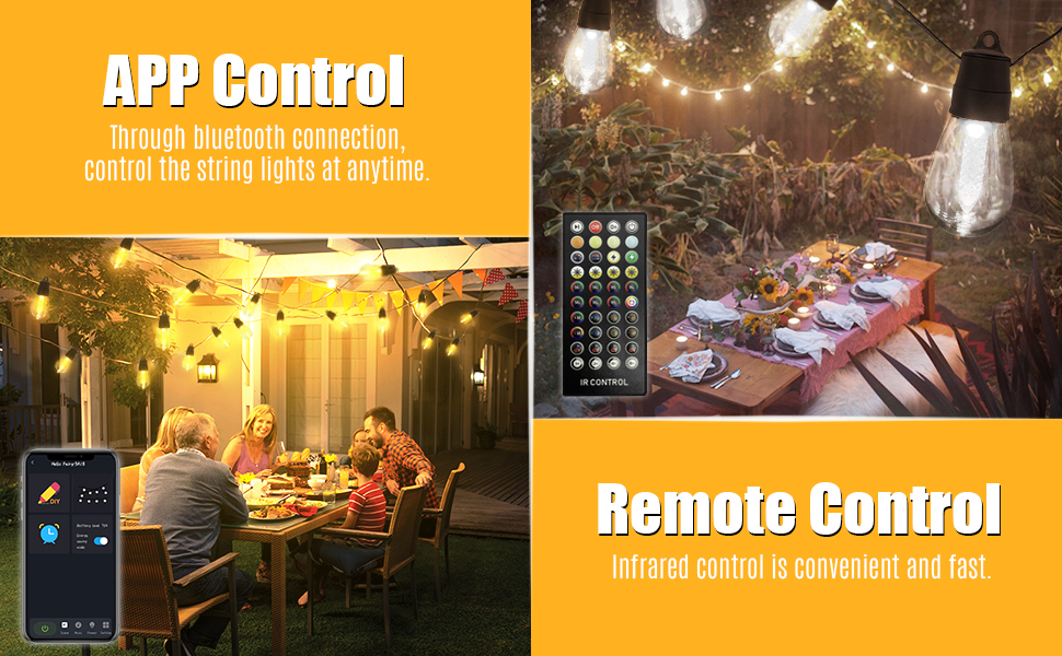 Solar String Lights for Outside, 50FT(45+5) 25 LED App Remote Control