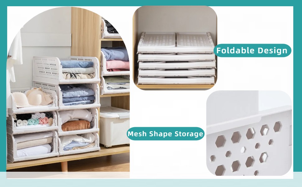 KARBAG Set of 3 Stackable Foldable Wardrobe Storage Box Organizer, Pull