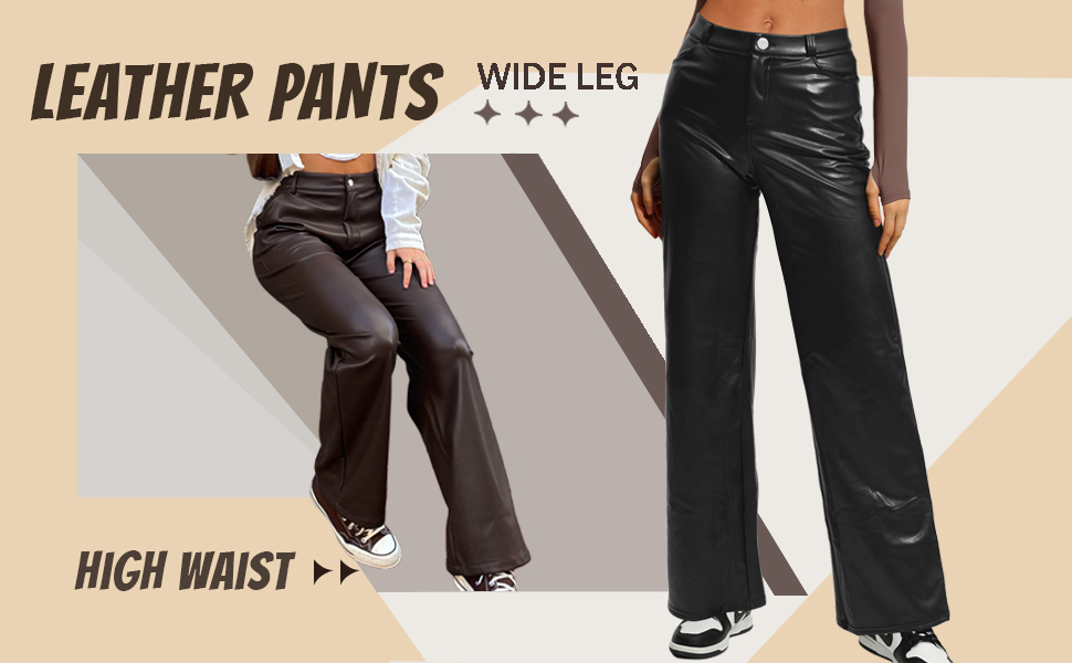 Coloquin Faux Leather Pants for Women High Waist Straight