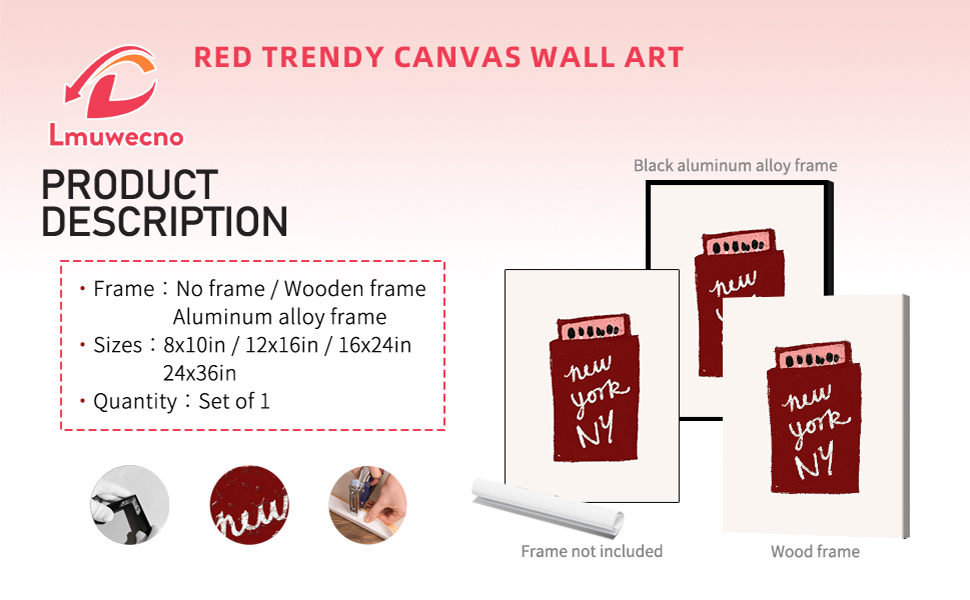 Lmuwecno Red Matchbook Posters Mid Century New York Canvas Wall Art