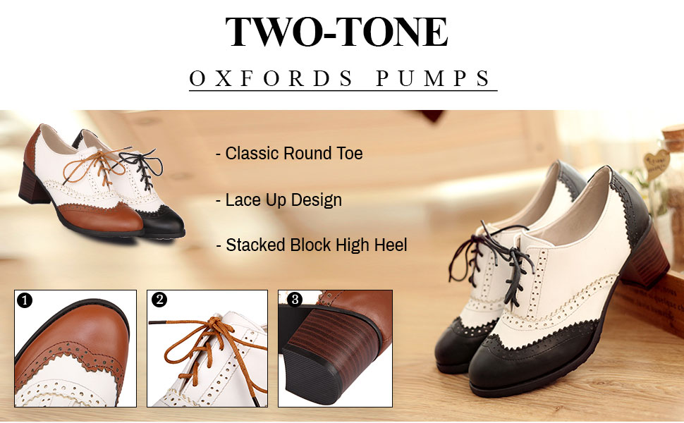 Amazon.com | SHEMEE Women's Retro Wingtip Block Heel Lace Up