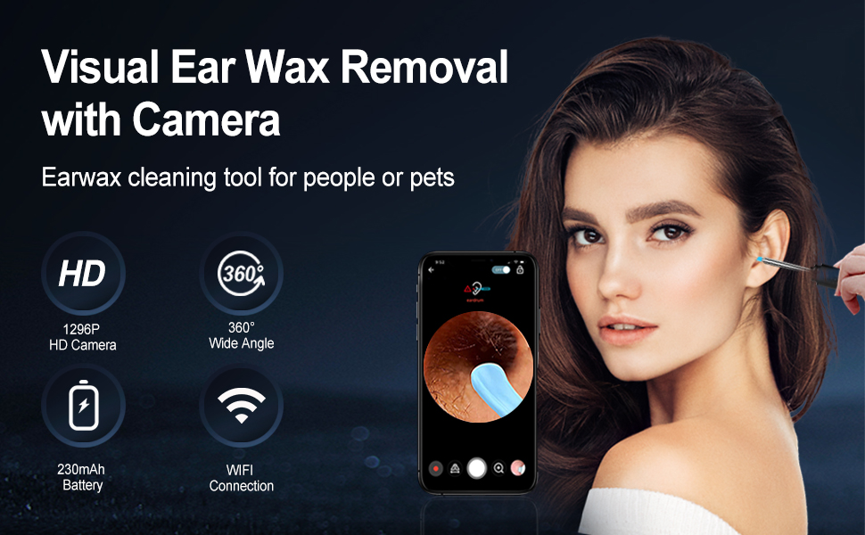 Ear Wax Removal, Ear Cleaner with Camera 1296P HD Wireless