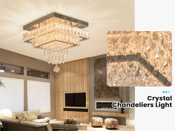 Finktonglan 13'' Square Crystal LED Ceiling Light, Modern