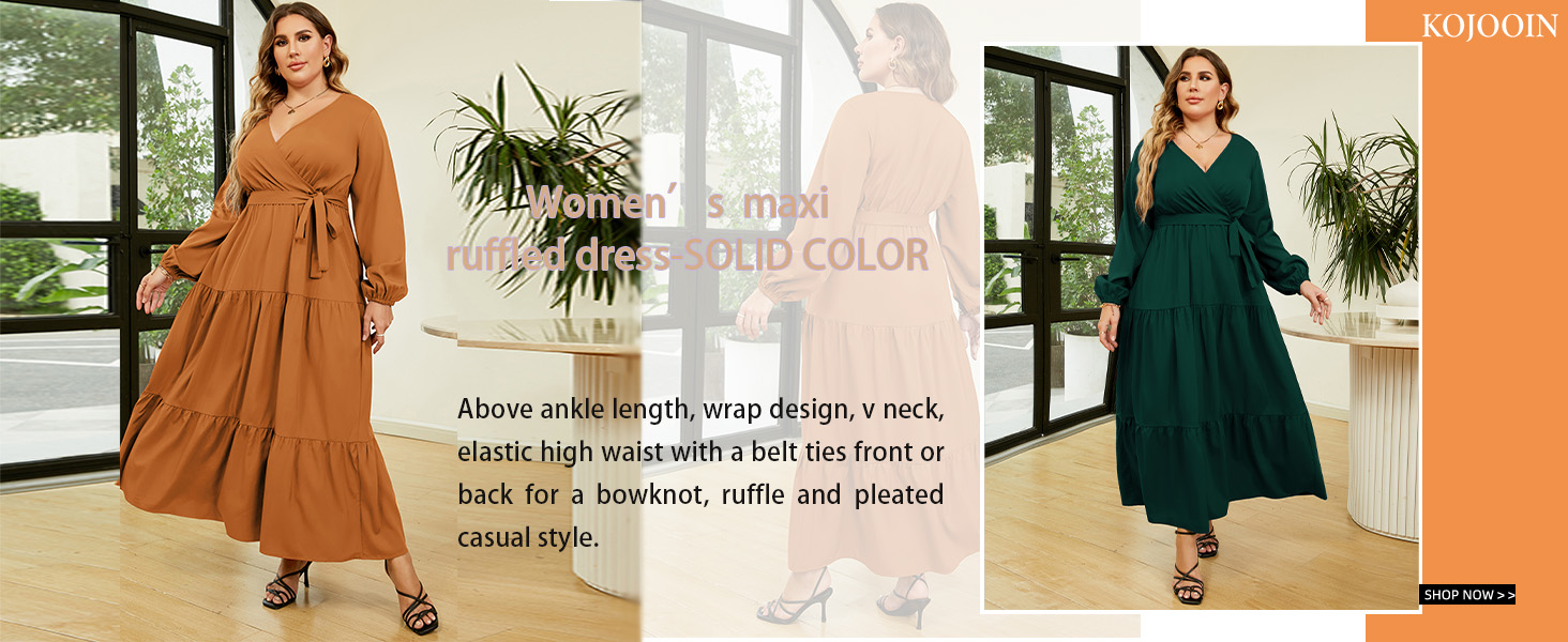 KOJOOIN WOMEN PLUS SIZE SOLID COLOR DRESS