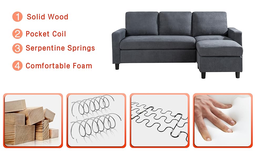 JY QAQA Convertible Sectional Sofa Couch with 3Seat Sofa