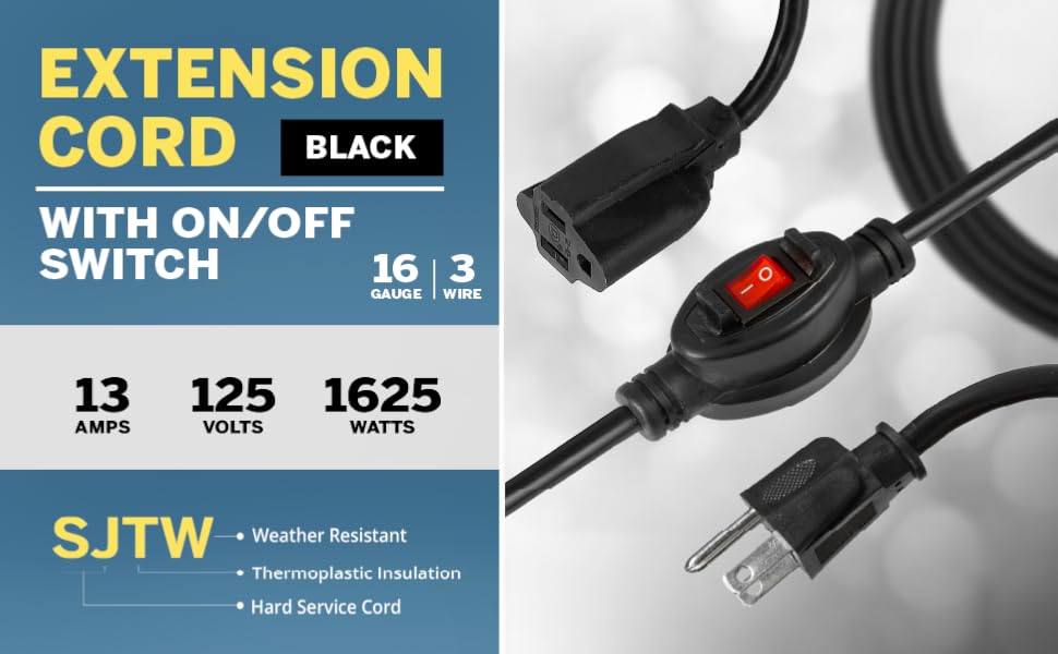 IRON CABLE Inline Extension Cord with OnOff Switch 6