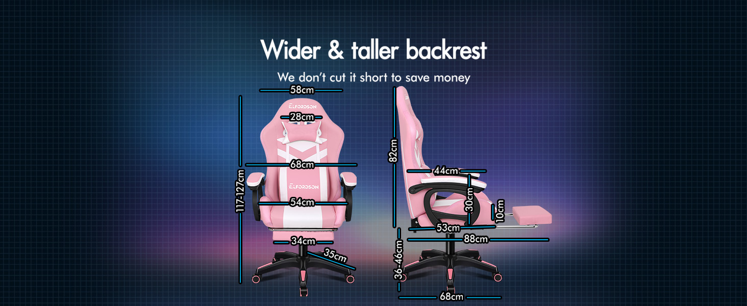 ELFORDSON Gaming Chair With RGB LED Light 8-Point Massage, Pink & White 16 5-5