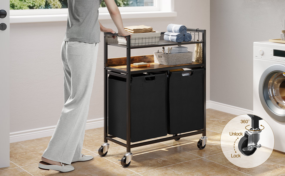 Greenstell Laundry Hamper Cart, Laundry Basket with Shelf