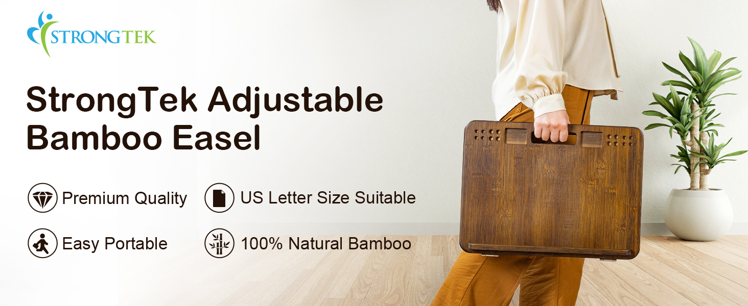 StrongTek Bamboo Easel. easy portable, premium quality, 7 adjustable level and 100% natural bamboo
