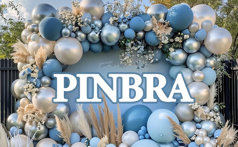 pinbra dusty blue white balloon arch