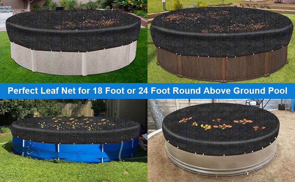 Pool Leaf Net Cover 24 ft Round, Fine Mesh 24 ft Pool Covers for Above Ground Pools