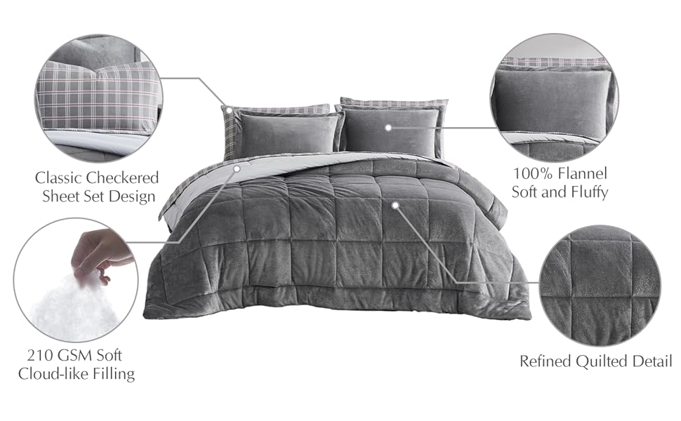 MAIREVE Luxury Queen Size Comforter Sets 7 Piece, Flannel