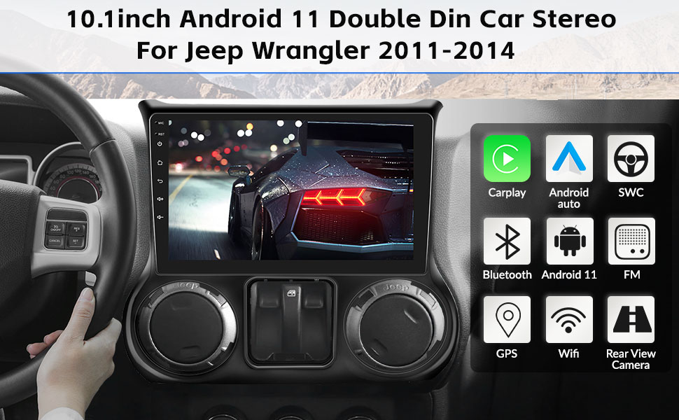 2+32G Android 11 Car Stereo for Jeep Wrangler 2011-2014 with Wireless