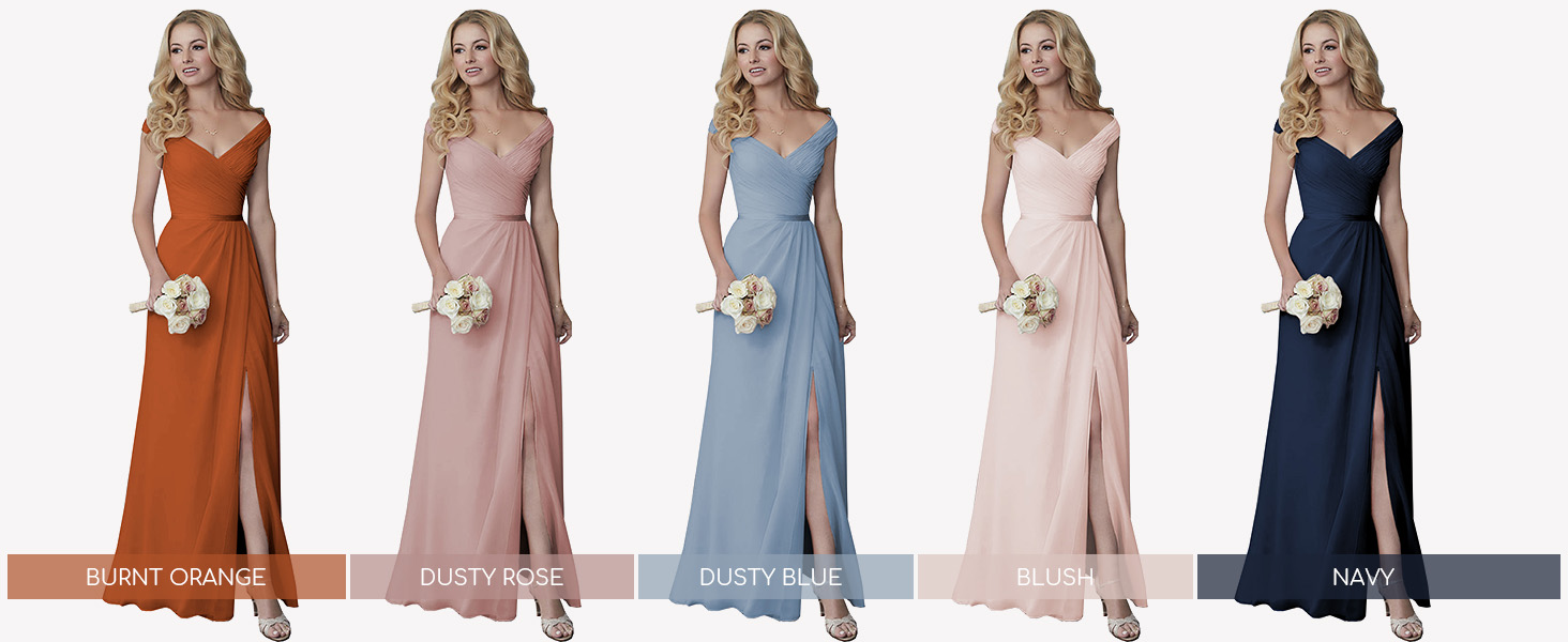 off shoulder long bridesmaid dresses with slit ruched formal dresses for women wedding guest