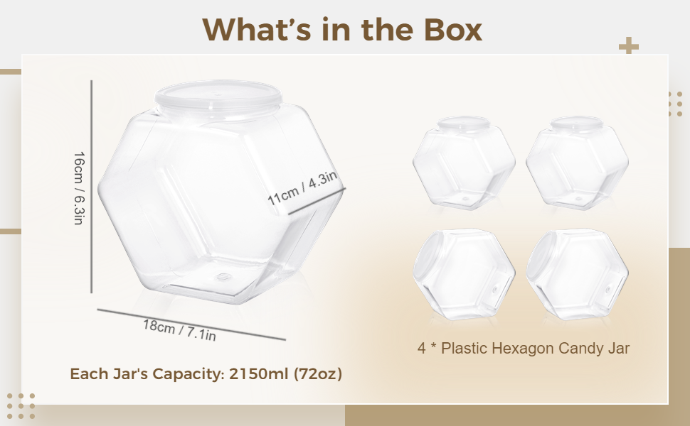 yeesport 4 PCS Plastic Hexagon Candy Jars, 72oz Plastic