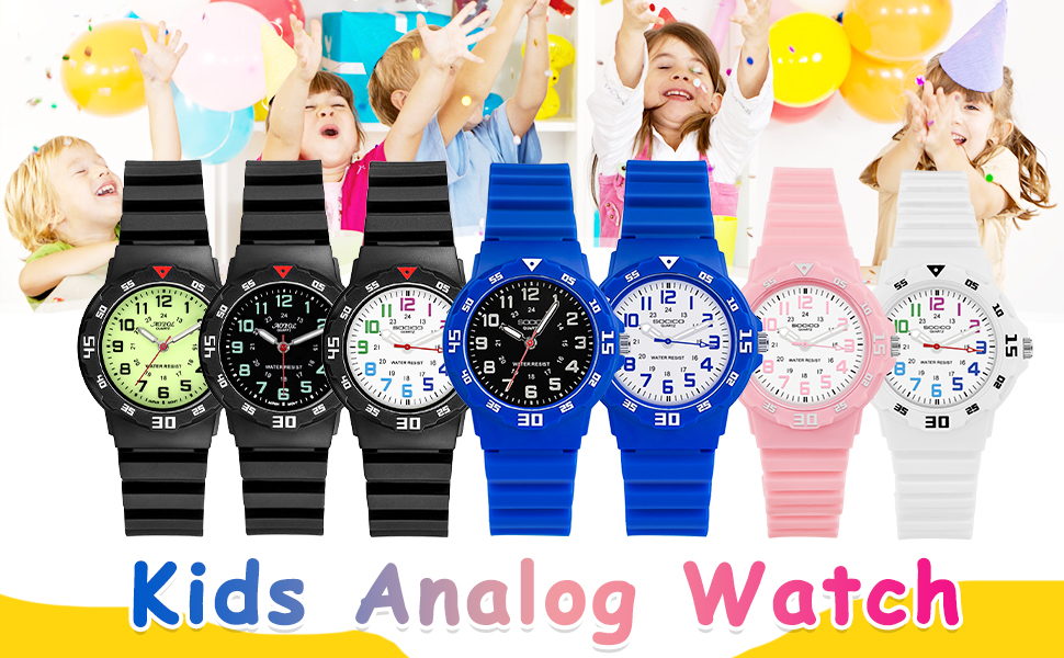 SOCICO Children Analog Watch Waterproof Time Teaching Boys Girls Watch Soft Band Wrist Watch for