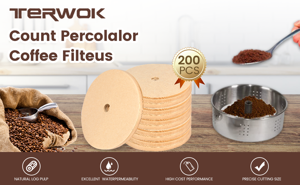 Unbleached Percolator Coffee Filters 200Pack Disposable