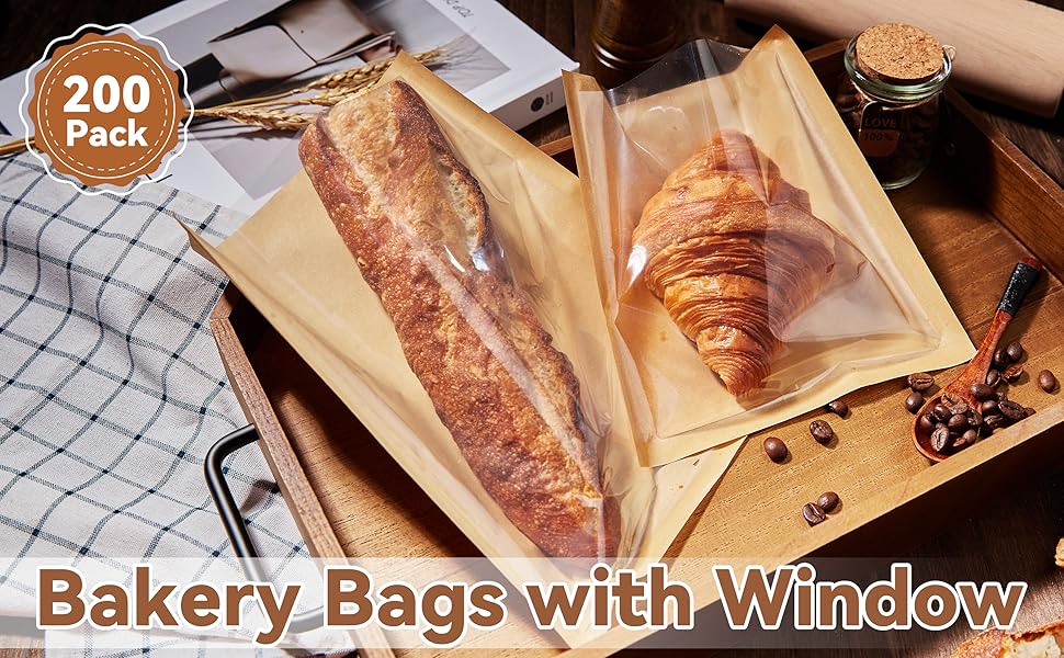 ZORRITA 200 Pack Heat Sealable Bakery Bags with Window