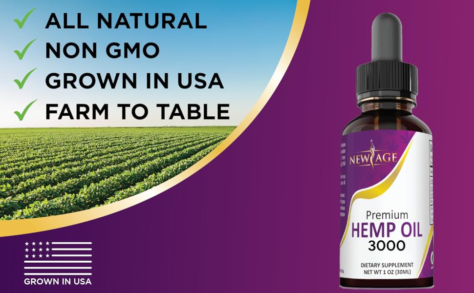 NEW AGE Hemp Oil 4 Pack Grown & Made in USA Natural Hemp Drops (3000 (Pack of