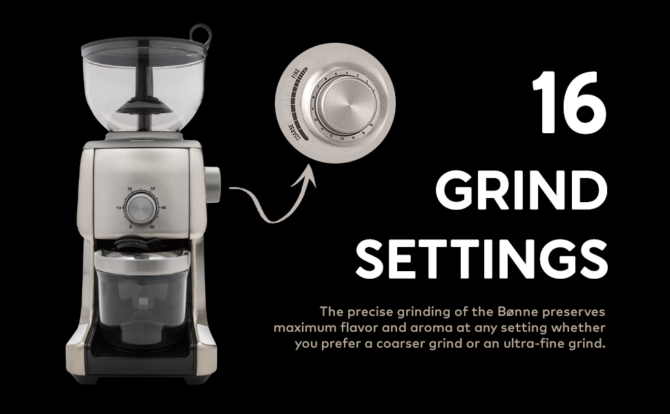 ChefWave Bønne Conical Burr Coffee Grinder with 16 Grind Settings (Stainless Steel)