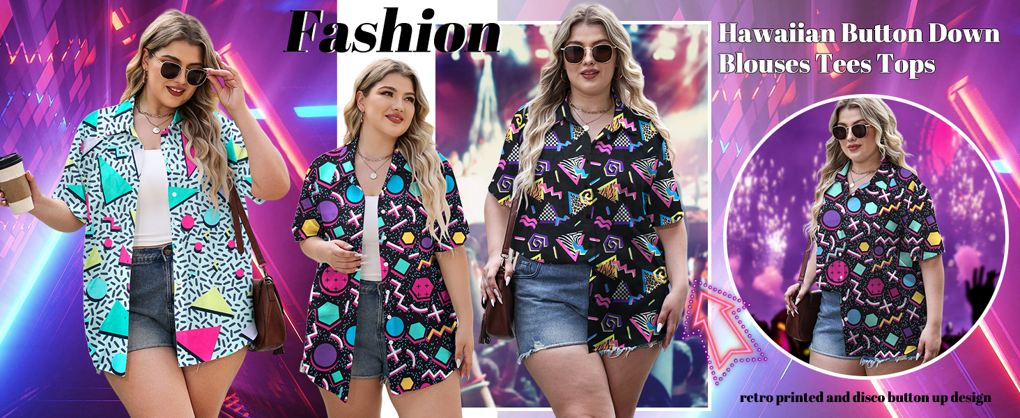 Women 90s Theme Party Disco Shirt 80s Hawaiian T-Shirt