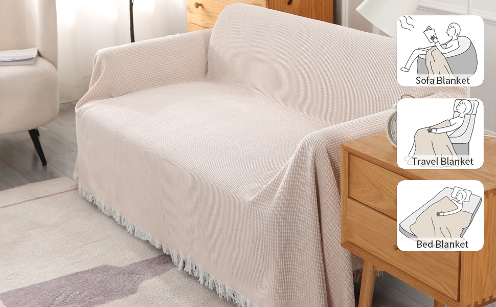 DECMAY Throws for Sofas Large, Waffle Throw Blanket Double Size 70''×90