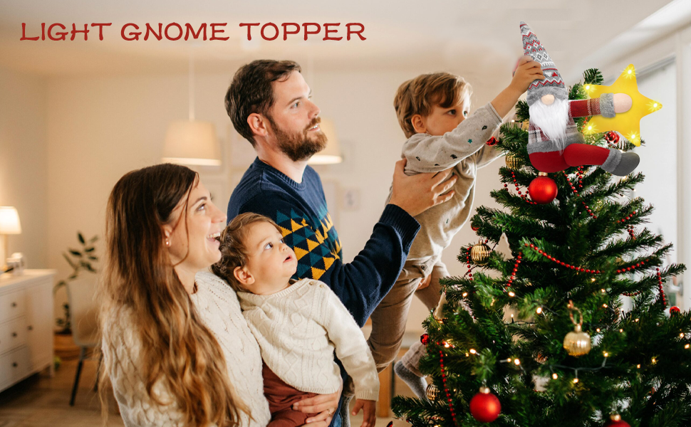 SENKENA Christmas Gnome Tree Topper with Lights, Battery