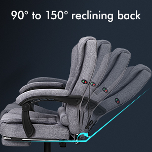 ELFORDSON Massage Office Chair With Footrest Executive Gaming Seat Breathable Fabric Upholstery, Grey 13 DP04