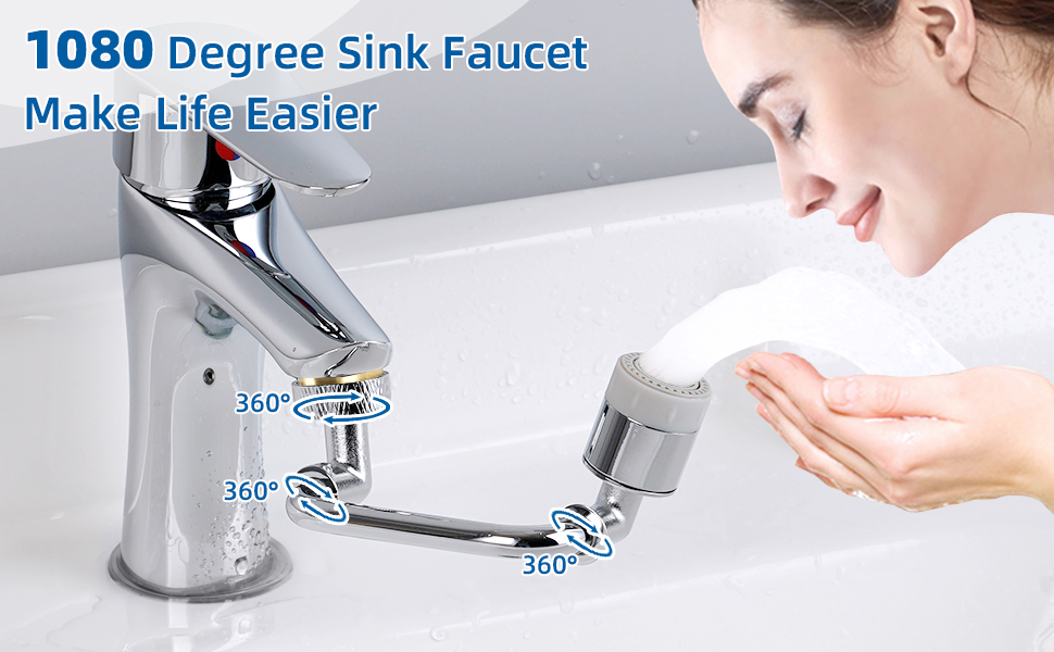 Hibbent Metal 1080 Swivel Faucet Extender Universal Robotic Arm Swivel Extension Faucet Aerator