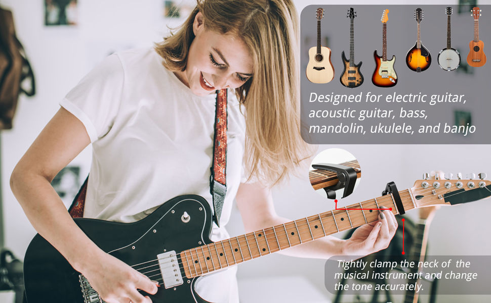 Guitar Capo with Tuner ClipOn Tuner Guitar Accessoriesor for Acoustic