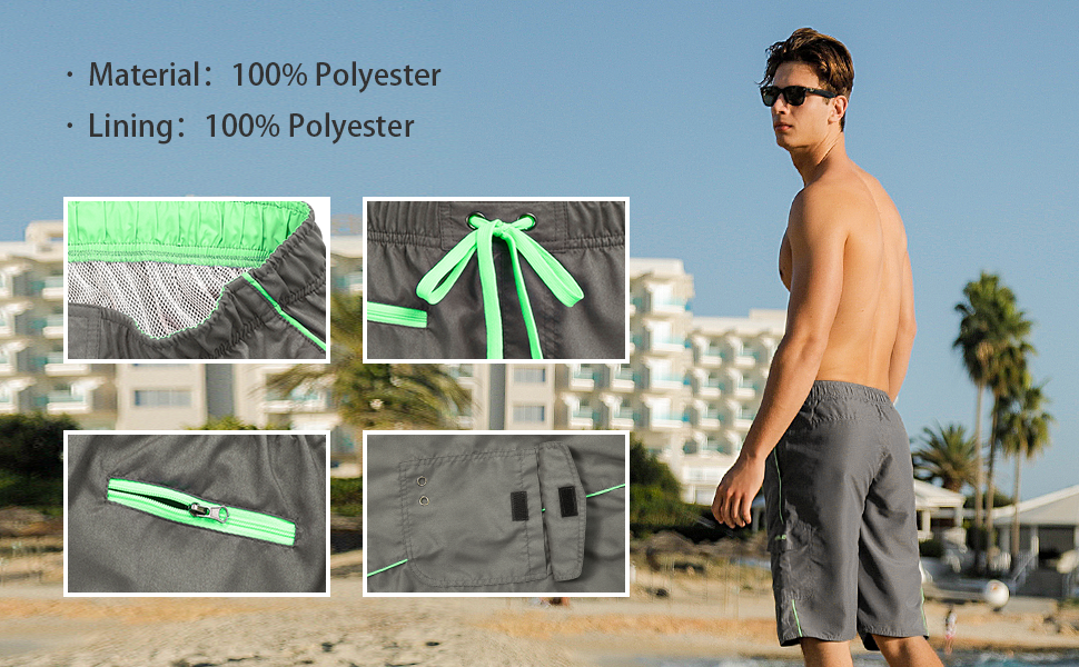 Nonwe Men's Board Shorts Quick Dry Zipper Pockets with Lining Black(Red Straps) 32