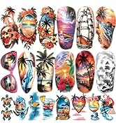77 Sheets Temporary Tattoo, Sunset Sunglasses Beach Flower Palm Tree Hawaiian Themed Waterproof F...