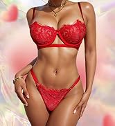Dlsave Sexy Lingerie for Women Eyelash Lace Mesh Matching Bra and Panty Sets Push Up Lace Bralett...