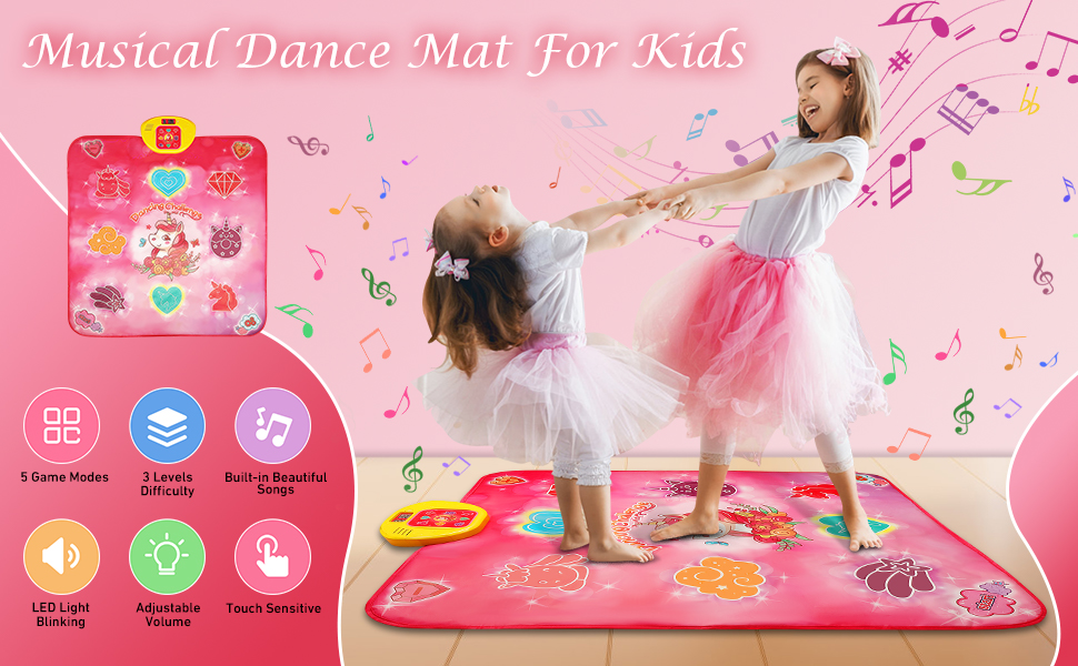 VATOS Dance Mat Toys for Girls Musical Dance Touch Play Mat for 3 4 5 6 7 8 9+ Years Old Kids