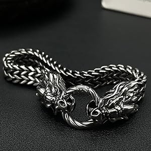 メンズシルバードラゴンアニマルドラゴンリングドラゴンブレスレットダブルレイヤーチェーン