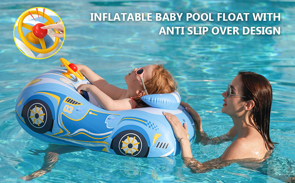Baby Pool Float with 3D Car Design, Heavy Duty PVC Baby Swim Float