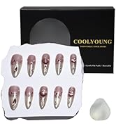 COOLYOUNG Medium Press On Nails, Women Gifts With Love, Sweetheart, Cute Nails, French Tip Nails,...
