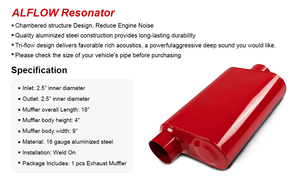 ALFLOW Universal Exhaust Muffler,Aluminized Steel Muffler