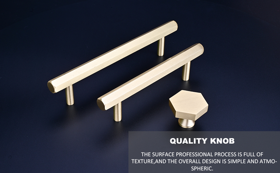 QOGRISUN 2Pack Solid Brass Pulls Hexagon Drawer Handles, 33/4