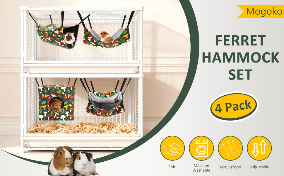 Mogoko Guinea Pig Hammock, 4 Pack Small Pets Hanging Hammock Set for Ferret Hedgehog Squirrel Hideout Cage Accessories 10 Mogoko 4 Pack Hanging Hammock Set