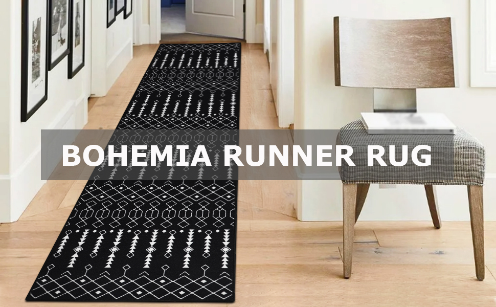 Capslpad Hallway Runner Rug 2x8 Ft Black Geometric Boho Rug