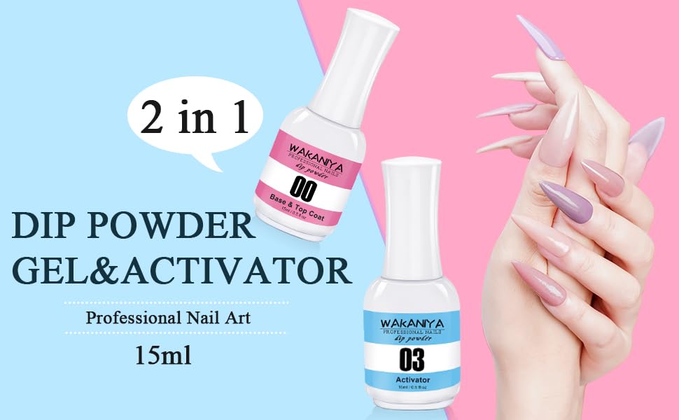 2 in 1 Dip Powder Base Top Coat with Activator Dip Powder Liquids Set