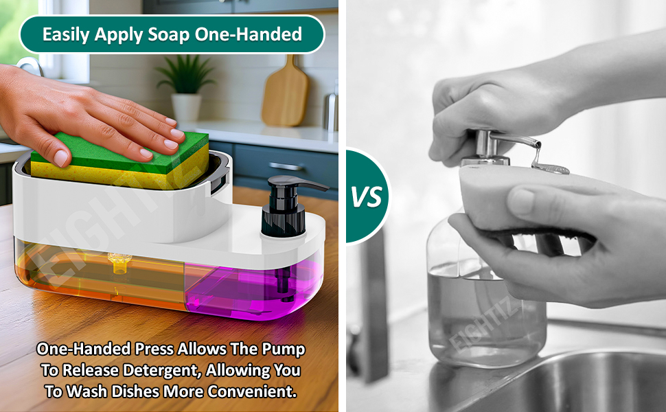 ABS Plastic 3 in 1 Soap Pump Dispenser Dish Soap Liquid Dispenser Sponge Holder Dish Soap