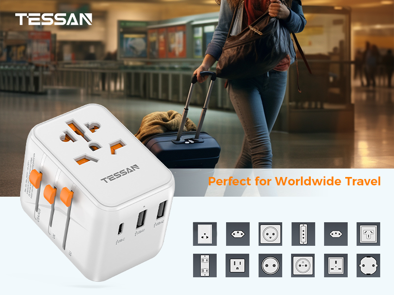 Universal Travel Adapter, TESSAN International Plug Adaptor with 1 USB C Wall Ch... 11 Universal Travel Adapter