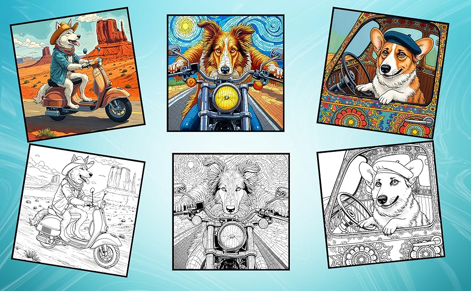 Dogs Go Wild on Wheels Coloring Book available on Amazon