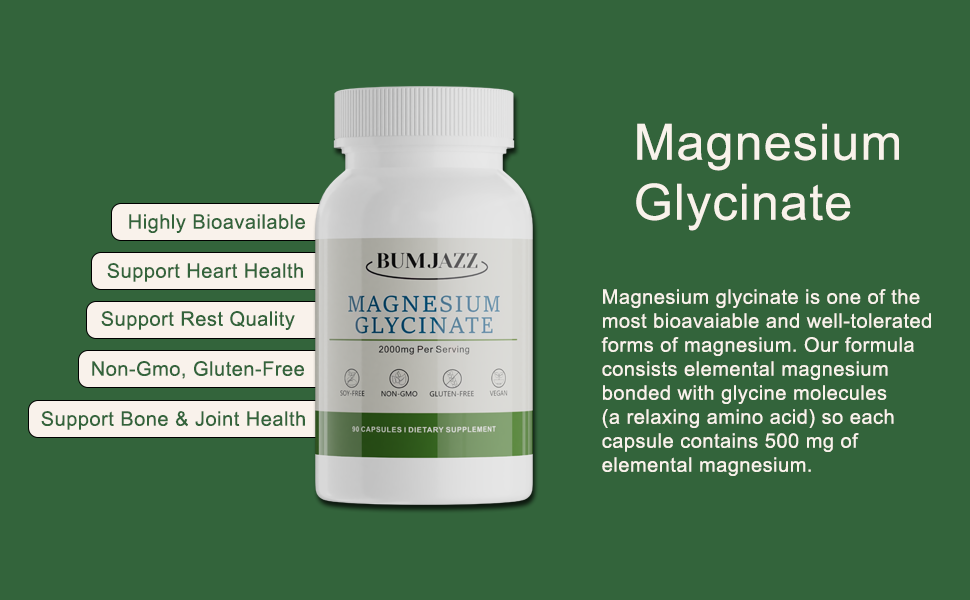 Bumjazz Magnesium Glycinate Supplement, 500mg Magnesium