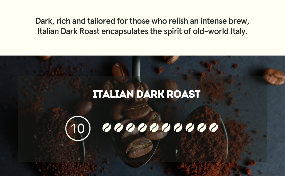 Dark, rich and tailored for those who relish an intense brew. Captures the spirit of old world Italy
