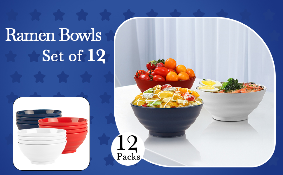 JEPISADI Versatile Set of 12 Ramen Bowls 6.2 Inches